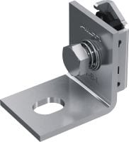 Placă de bază pentru sarcini mici MT-B-L FL, pre-asamblată Conector de bază cu piuliță și bolț Fast-Lock pre-asamblate, pentru ancorarea structurilor de profile pentru montanți cu sarcini mici pe beton sau oțel