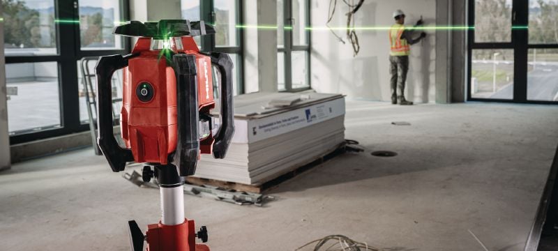 Nivelă cu laser rotativ, cu fascicul verde, pentru pantă simplă PR 40G-22 Nivelă cu laser rotativ rezistentă, pentru interior, cu fascicul verde foarte vizibil și funcții automate pentru nivelare, aliniere, pantă și verificare unghiuri (platforma Nuron) Aplicații 1